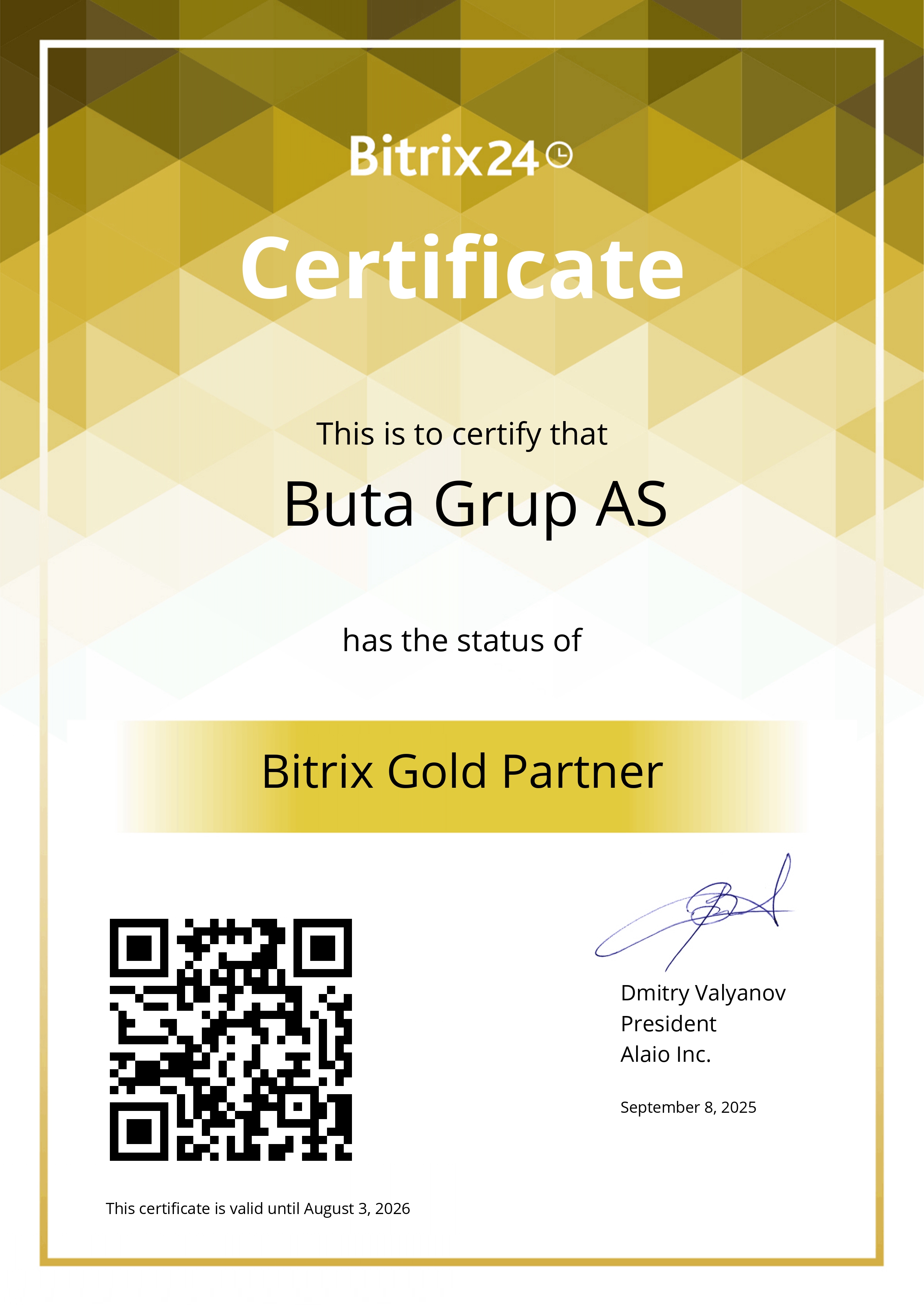 Gold Bitrix24 Certificate