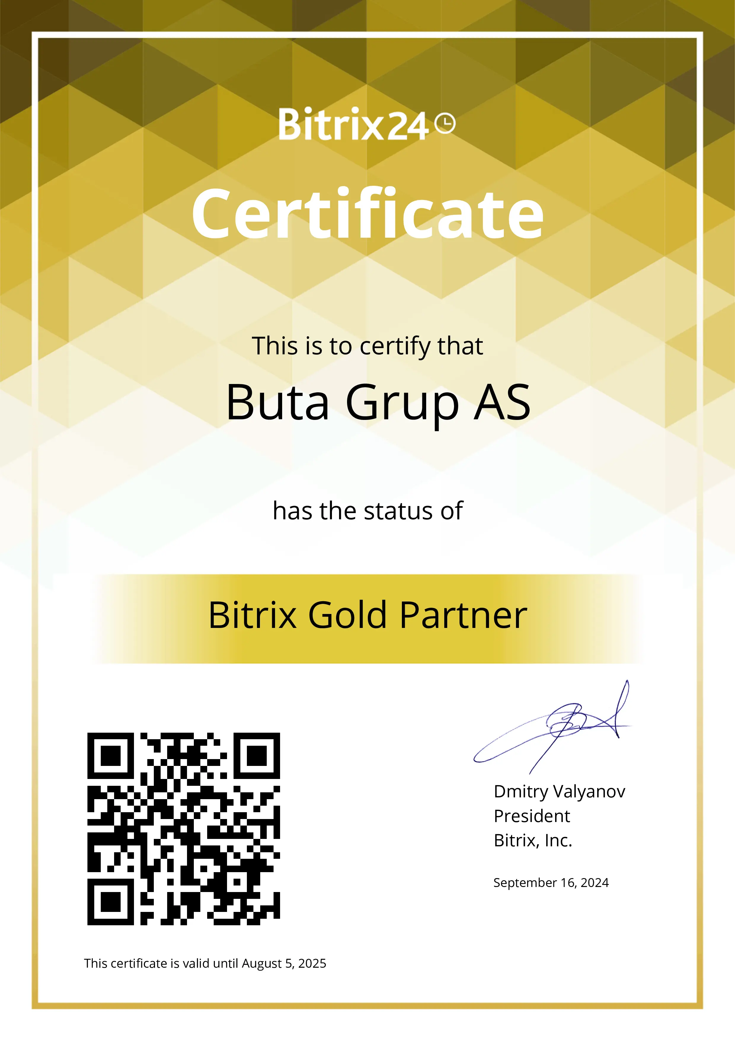 Gold Bitrix24 Certificate